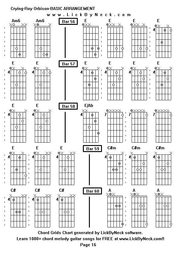 Chord Grids Chart of chord melody fingerstyle guitar song-Crying-Roy Orbison-BASIC ARRANGEMENT,generated by LickByNeck software.